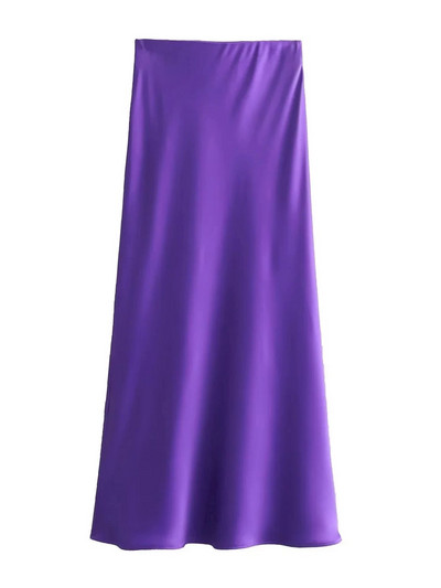 XNWMNZ Γυναικεία Μόδα 2023 Flowing Satin Midi Γυναικεία φούστα Vintage ελαστική ψηλή μέση γυναικεία φούστα High Street