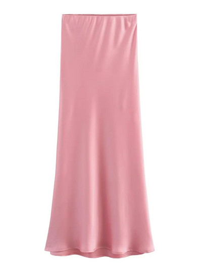 XNWMNZ Γυναικεία Μόδα 2023 Flowing Satin Midi Γυναικεία φούστα Vintage ελαστική ψηλή μέση γυναικεία φούστα High Street