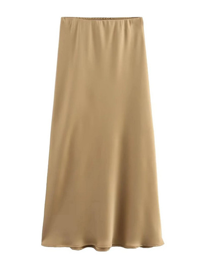 XNWMNZ Γυναικεία Μόδα 2023 Flowing Satin Midi Γυναικεία φούστα Vintage ελαστική ψηλή μέση γυναικεία φούστα High Street