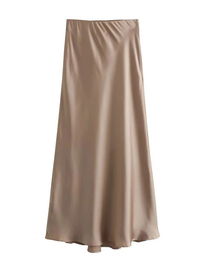 XNWMNZ Γυναικεία Μόδα 2023 Flowing Satin Midi Γυναικεία φούστα Vintage ελαστική ψηλή μέση γυναικεία φούστα High Street