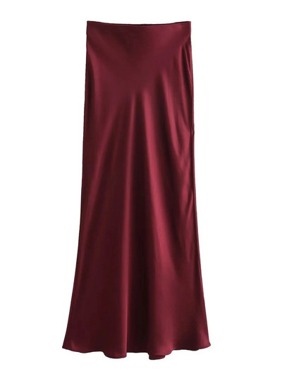 XNWMNZ Γυναικεία Μόδα 2023 Flowing Satin Midi Γυναικεία φούστα Vintage ελαστική ψηλή μέση γυναικεία φούστα High Street