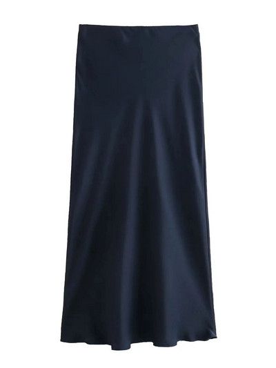 XNWMNZ Γυναικεία Μόδα 2023 Flowing Satin Midi Γυναικεία φούστα Vintage ελαστική ψηλή μέση γυναικεία φούστα High Street