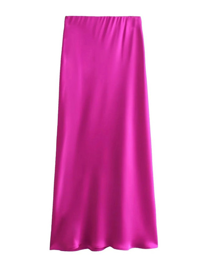 XNWMNZ Γυναικεία Μόδα 2023 Flowing Satin Midi Γυναικεία φούστα Vintage ελαστική ψηλή μέση γυναικεία φούστα High Street