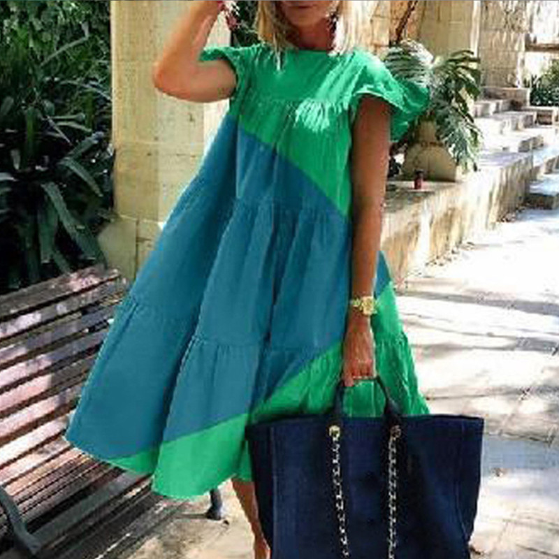 Nagyméretű ruha kerek nyakú rózsaszín juharlevél pillangómintás lenge alkalmi strandruha Női elegáns ruhák midi ruhák divat