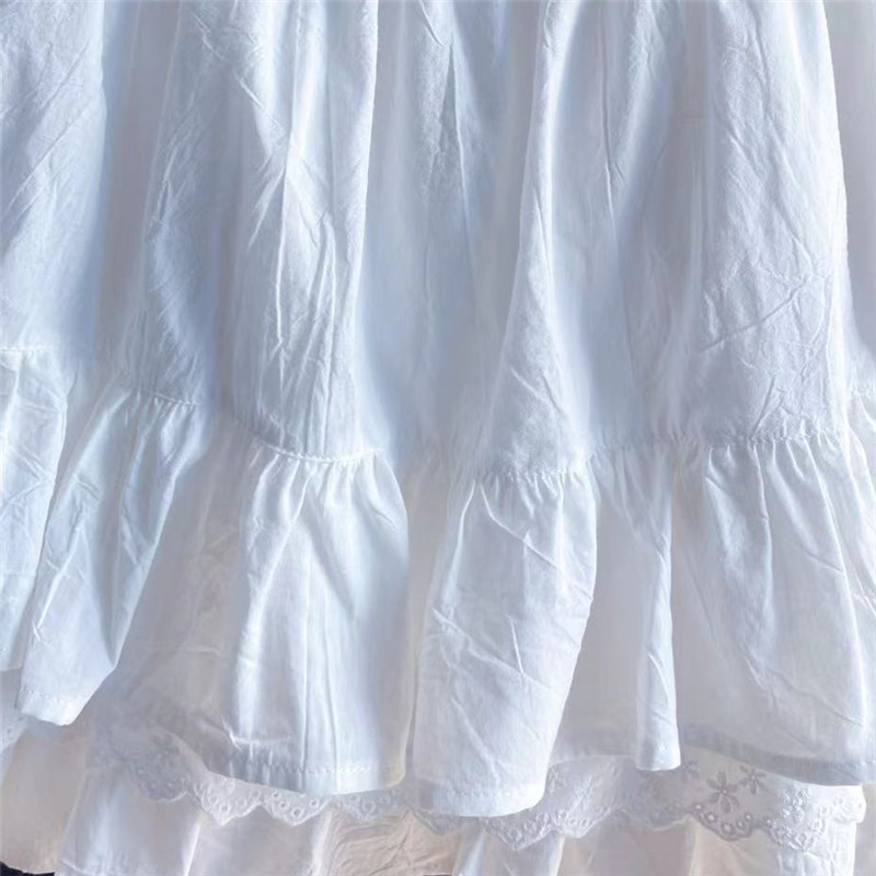 Fodor csipke Patchwork pamut fehér mini szoknya, magas derekú, A-vonalú női szoknya 2024 nyár