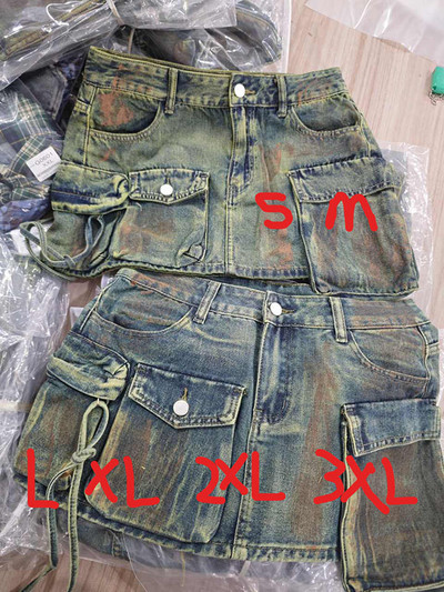 DEAT női farmer szoknyák több zsebben Patchwork mosott fűzős Cargo A-vonalú miniszoknya 2024 nyári új divat 29L3411
