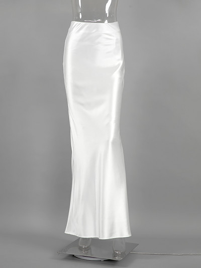 OOTN Κομψές λευκές ψηλόμεσες τρομπέτες Street Chic Satin μακριές φούστες Γυναικεία φθινοπωρινή πολυεστερική μεταξωτή φούστα 2023