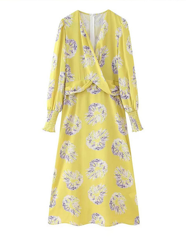 Elegáns, mintás, hajtogatott ruha női hajtogatott, vékony V-nyakú, hosszú ujjú, Bodycon ruhák női 2024 tavaszi Empire Lady Party Vestidos