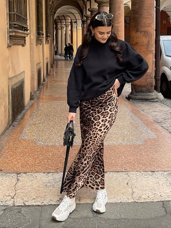 Μόδα Leopard Printing μακριές φούστες για γυναίκες Κομψές φαρδιά μίντι φούστες με ψηλή μέση Γυναικεία καλοκαιρινά κομψά Lady casual streetwear