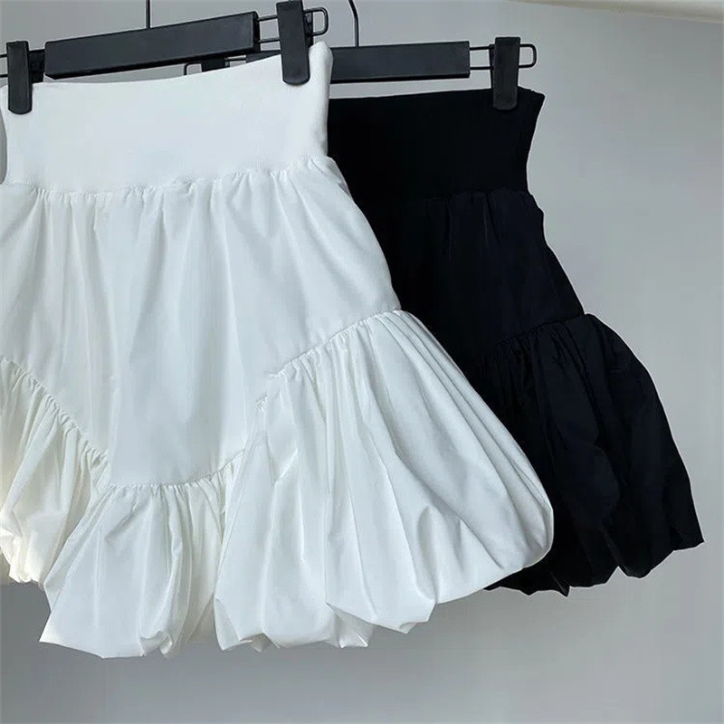 Tavasz, nyár fekete összehajtható labdaruha szoknya Női elasztikus, magas derékú A vonalú szexi rövid szoknyák Szabálytalan fodros fehér táncszoknyák