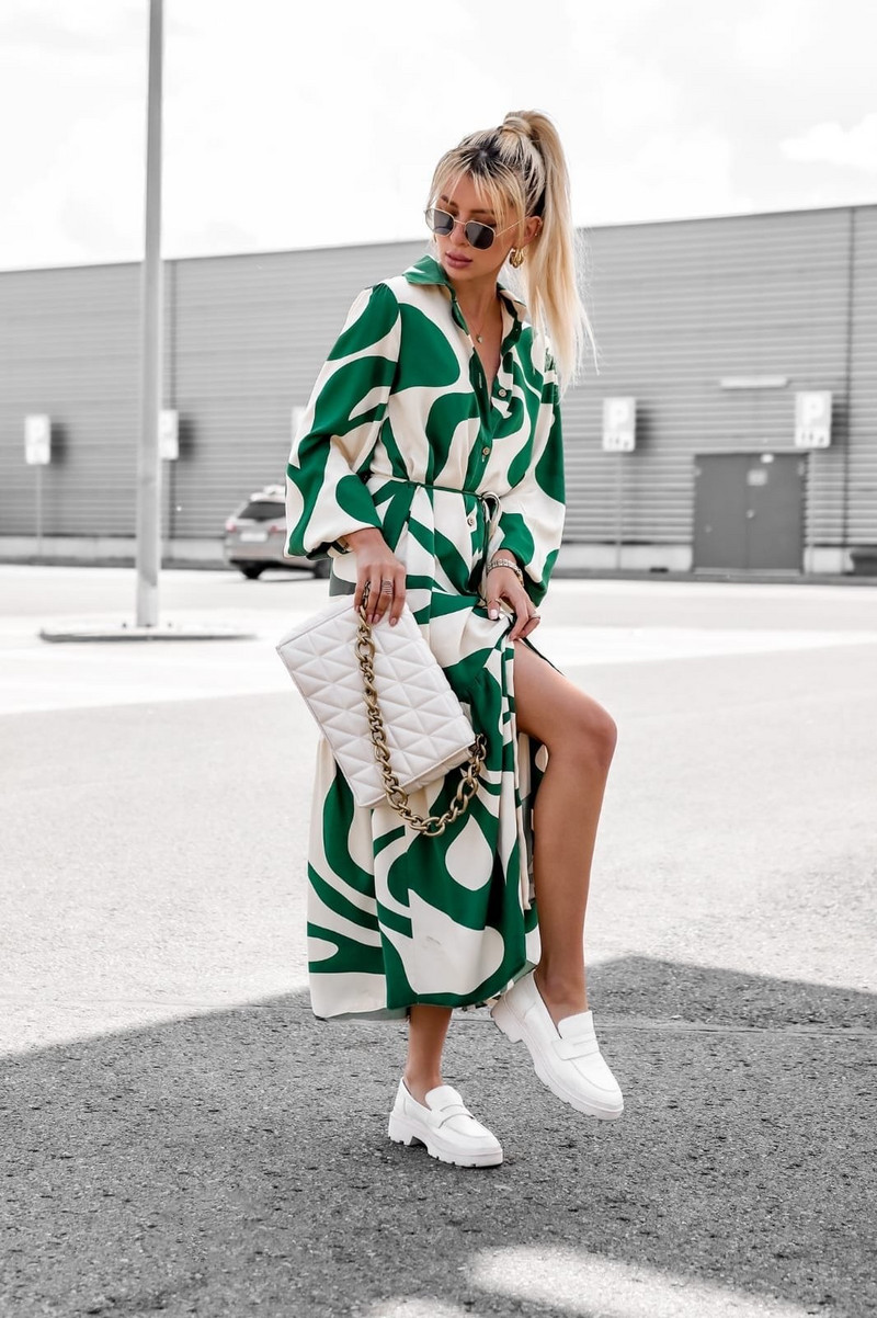 Vintage mintás maxi ruha nőknek Casua hosszú ujjú gombok, fűzős, bő irodai női ingek ruha tavaszi őszi buli Vestido