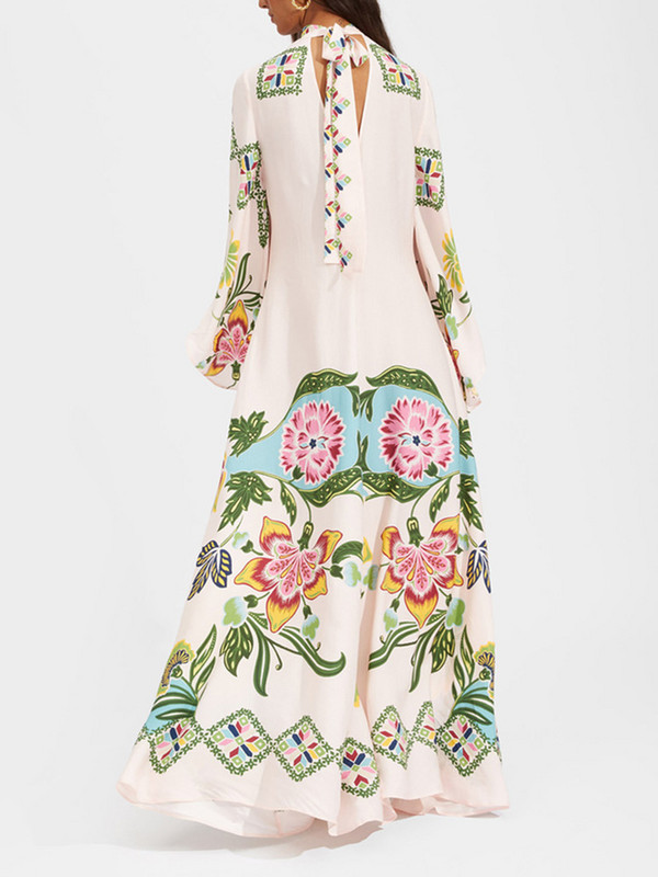 Állványgallér Elegáns női nyomóruha Alkalmi, magas derekú, hosszú ujjú partiruha Női tavaszi nyár bő utcai ruha