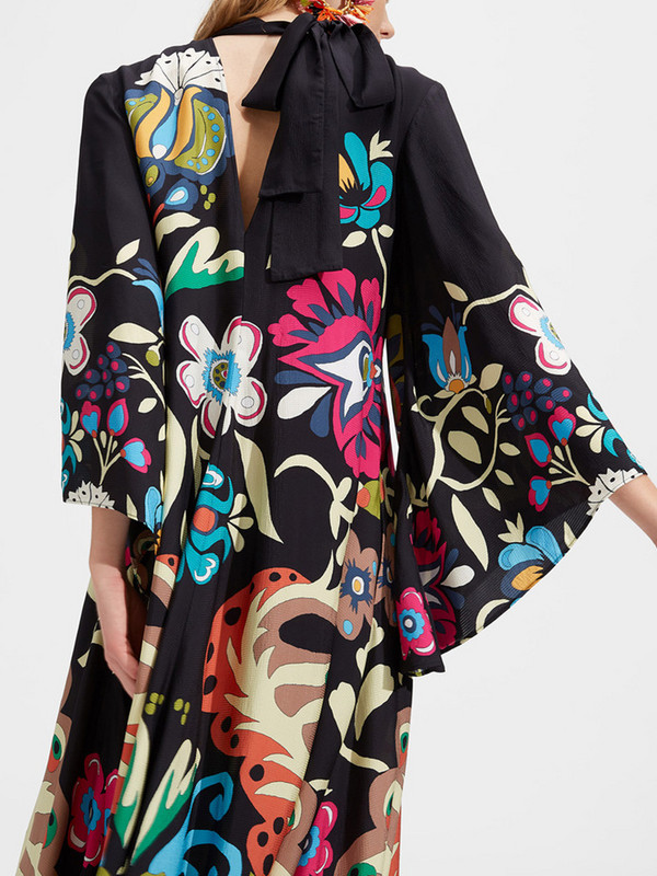 Állványgallér Elegáns női nyomóruha Alkalmi, magas derekú, hosszú ujjú partiruha Női tavaszi nyár bő utcai ruha