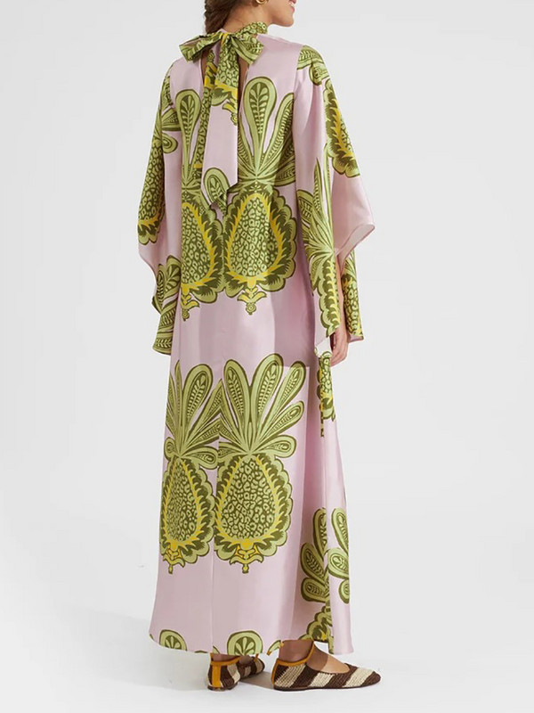 Állványgallér Elegáns női nyomóruha Alkalmi, magas derekú, hosszú ujjú partiruha Női tavaszi nyár bő utcai ruha