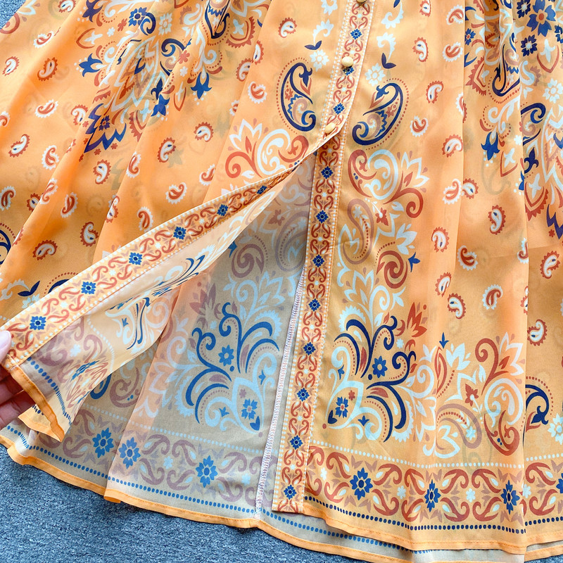 Elegáns mintás patchwork, hosszú ujjú, egysoros ruha A-vonalú, magas derekú, vakációs buli női francia őszi ruhák