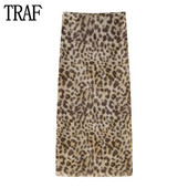TRAF Leopard Print Φούστες από Τούλι για Γυναικεία Ψηλόμεση Μακρή Φούστα Γυναικεία Καλοκαιρινή Παραλία Γυναικείες Φούστες Streetwear ίσια midi φούστα
