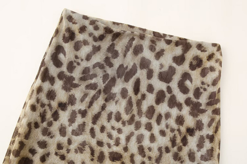 TRAF Leopárdmintás tüll szoknyák női magas derekú hosszú szoknya női nyári strand női szoknya Utcai ruházat egyenes midi szoknya