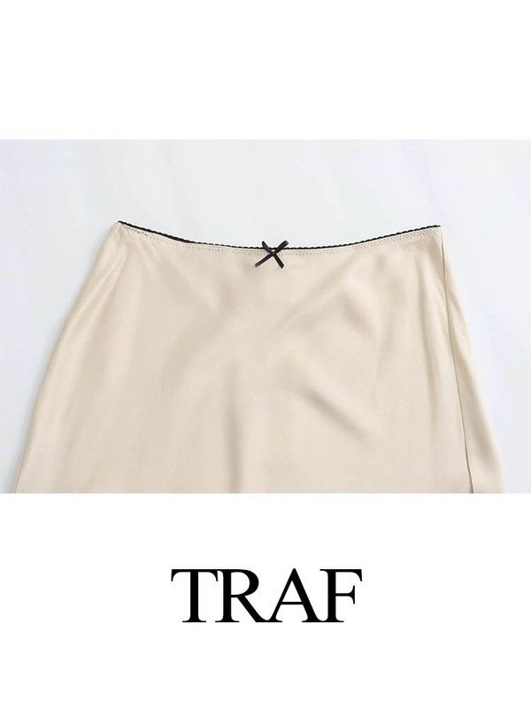 TRAF 2024 női szatén szoknya, magas derekú midi szoknya Stílusos hosszú női szoknya Divatos, elegáns és elegáns női szoknya utcai viselet