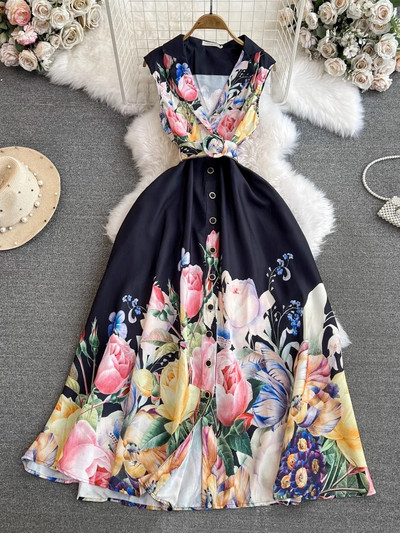 Elegantne suvine lilleline pikk kleit naiste varrukateta sälk, üherealine vöö, rannapeo Vestidos linased riided