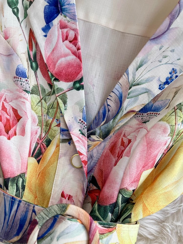 Elegáns nyári nyomtatás Virágos hosszú ruha, ujjatlan női, hornyolt egysoros öv, strandparti Vestidos vászonruházat