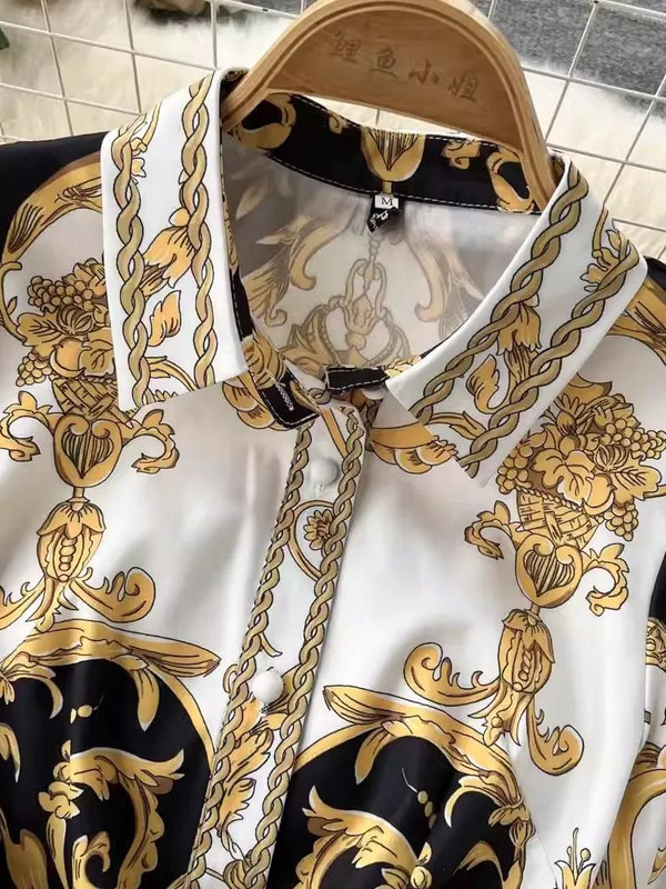 Női Runway barokk hosszú ruha tavaszi őszi divat hajtóka gallér lámpás ujjú arany virágmintás öv ing köntös Vestidos