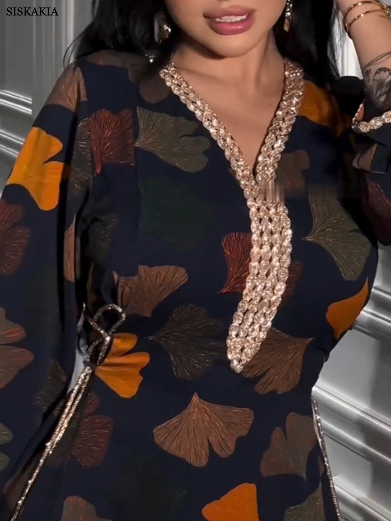 Siskakia muszlim divatnyomtatás gyémántok Elegáns parti öves hosszú ruhák Jalabiya marokkói török afrikai abaya szaúdi kaftán