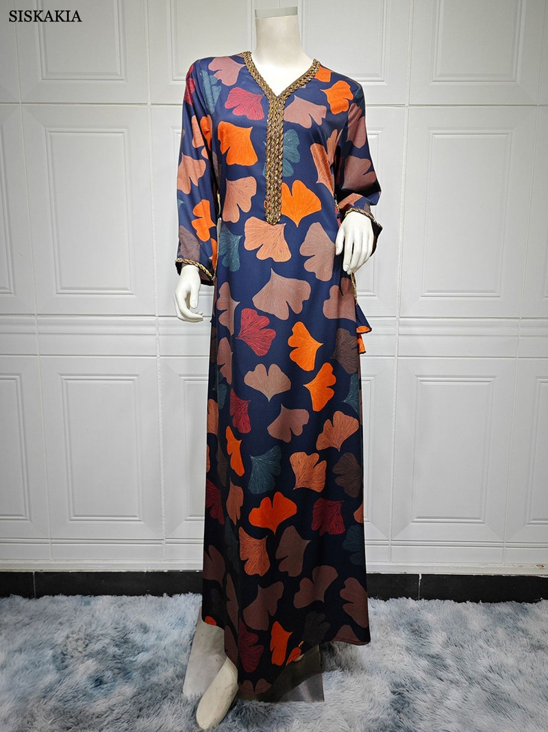 Siskakia muszlim divatnyomtatás gyémántok Elegáns parti öves hosszú ruhák Jalabiya marokkói török afrikai abaya szaúdi kaftán