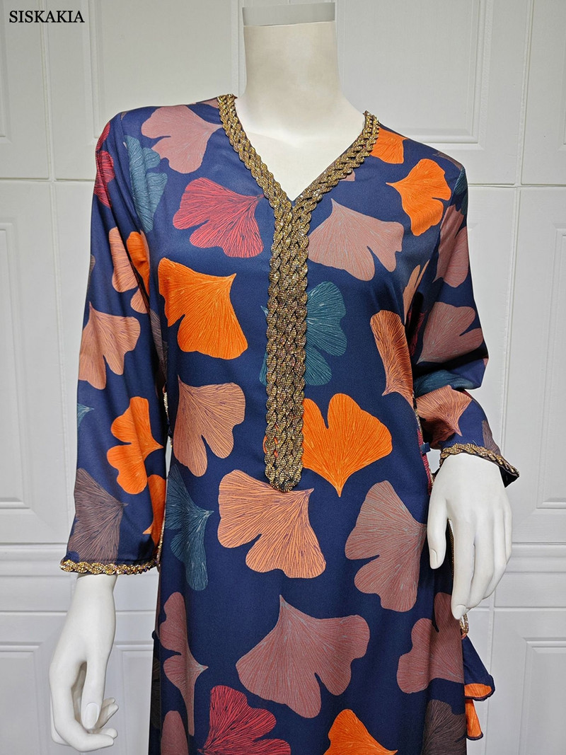 Siskakia muszlim divatnyomtatás gyémántok Elegáns parti öves hosszú ruhák Jalabiya marokkói török afrikai abaya szaúdi kaftán