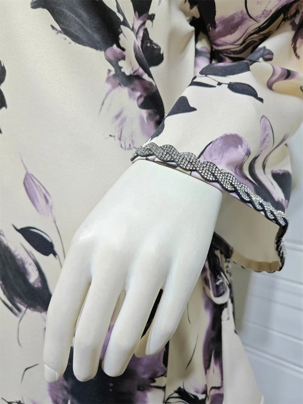 Marokkói női nyomtatás Alkalmi parti öves hosszú ruhák Jalabiya török iszlám ruházat muszlim Ramadan Eid 2024 Új