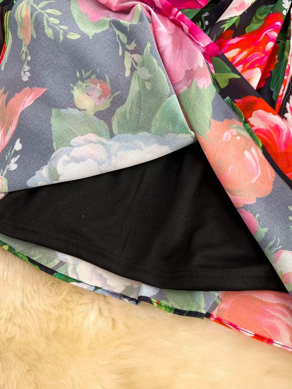 Nyári divat rózsa virágos ruha női garbó masni gallér hosszú ujjú virágmintás sifon fűzős Runway Party Vestidos