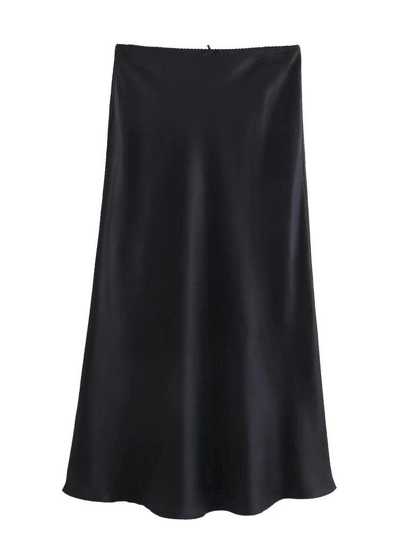 XNWMNZ 2024 női divatos szatén szoknya magas derekú midi szoknya Stílusos női High Street sokoldalú, elegáns, elegáns női szoknya