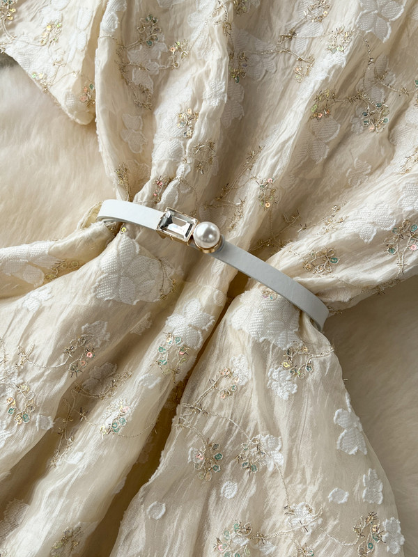 FTLZZ Nyári Elegáns Női O-nyakú csipke flitteres patchwork irodai női szolid A-vonalú ruha virágmintás ruha