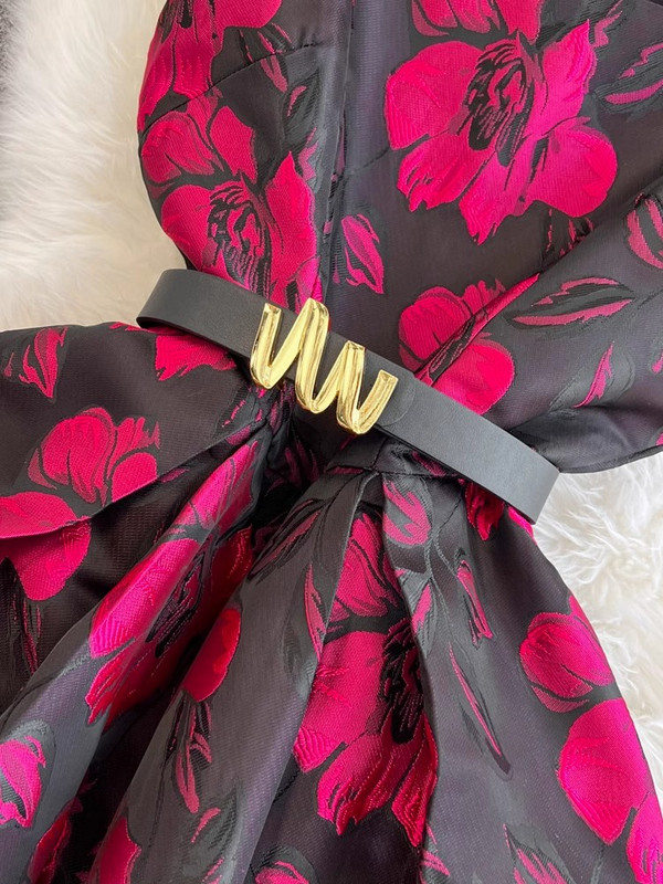 Nyári Runway Virág Jacquard Ruha Női Ujjatlan O Nyak Tank Cipzáras Öv Zseb Designer báli ruha Party Prom Midi Vestidos