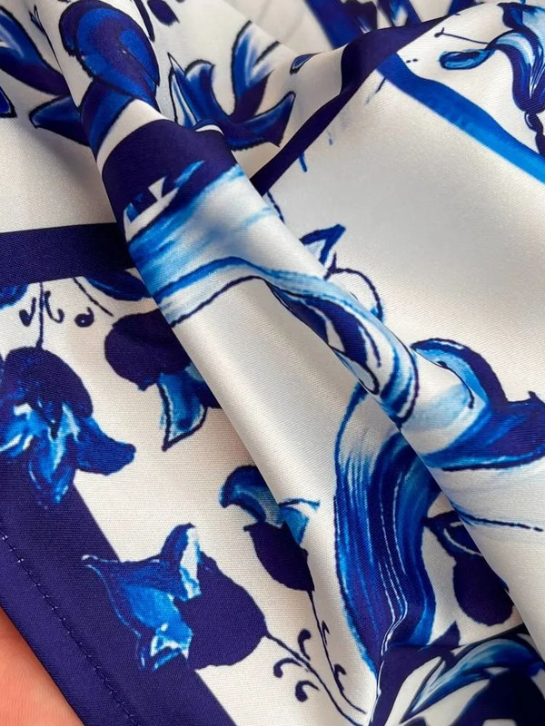 Nyári szünet Kék-fehér porcelán midi ing ruha női rövid ujjú, egysoros, fűzős ruhák női ruhák