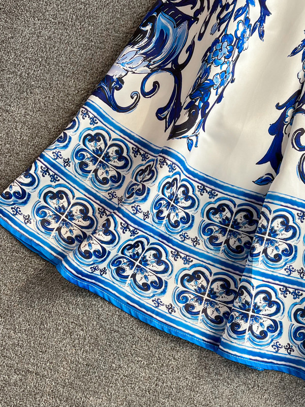 Női Elegáns buliruha Nyári divatos kerek nyakú, ujjatlan nyomtatott kék ruhák Női Vintage vékony A-vonalú hosszú ruha