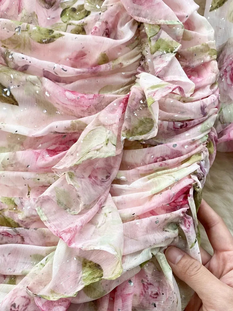 Őszi gyönyörű virágos Bodycon ruha Női, drapériás, lépcsőzetes fodros V nyakú, hosszú petel ujjú fényes virágmintás mini Vestidos