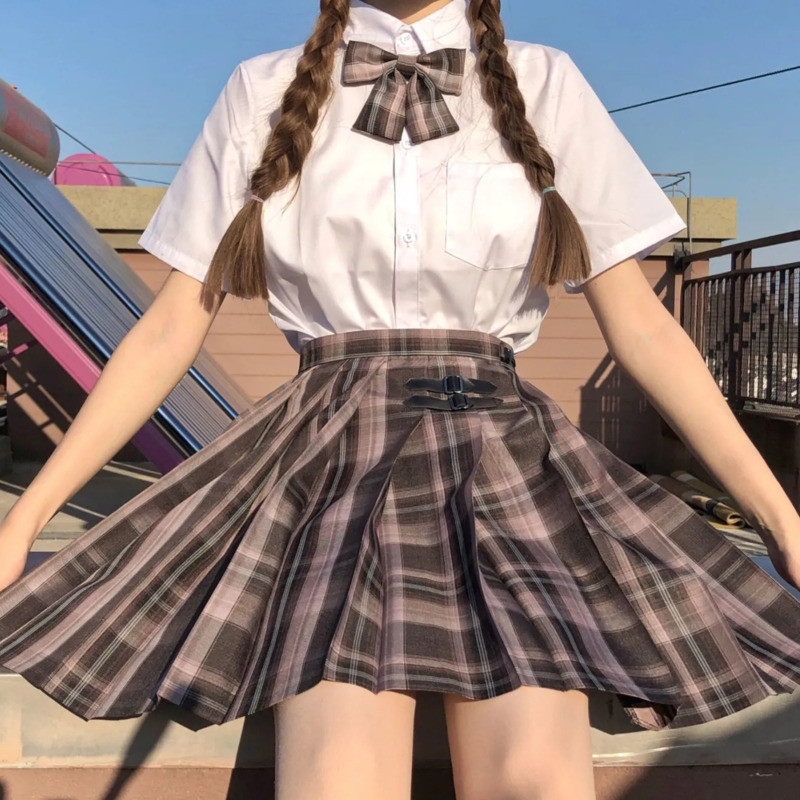 Iskolás lány egyenruha Jk kockás szoknya női Y2k magas derekú redőzött szoknya Szexi fekete mini szoknya női Kawaii Harajuku rövid szoknya