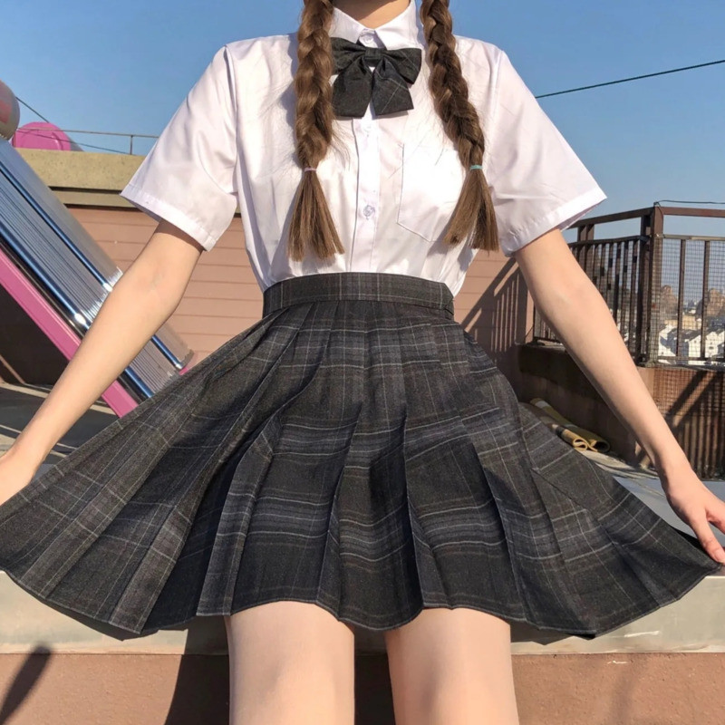 Iskolás lány egyenruha Jk kockás szoknya női Y2k magas derekú redőzött szoknya Szexi fekete mini szoknya női Kawaii Harajuku rövid szoknya