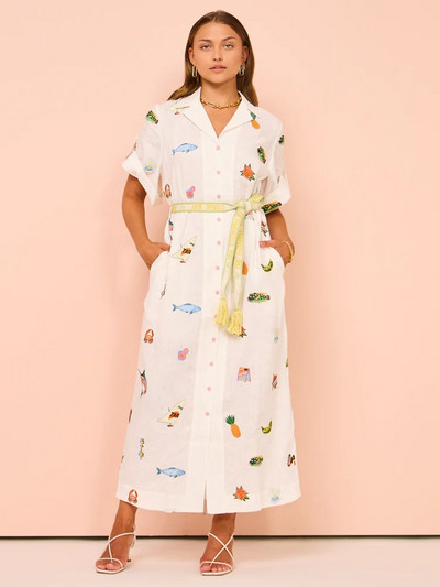 Trend 2024 Summer Fashion Print Κομψό γυναικείο φόρεμα με κορδόνια vintage κοντό μανίκι Κομψά γυναικεία σπαστά φορέματα Vestidos Mujer