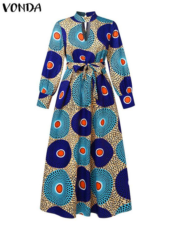 VONDA őszi buli maxi ruha 2024 női elegáns, hosszú ujjú ruha kimélyedő szexi hasított napruha alkalmi, virágos, nyomott Vestidos