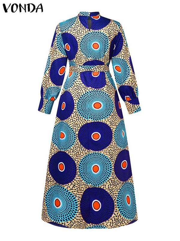VONDA őszi buli maxi ruha 2024 női elegáns, hosszú ujjú ruha kimélyedő szexi hasított napruha alkalmi, virágos, nyomott Vestidos