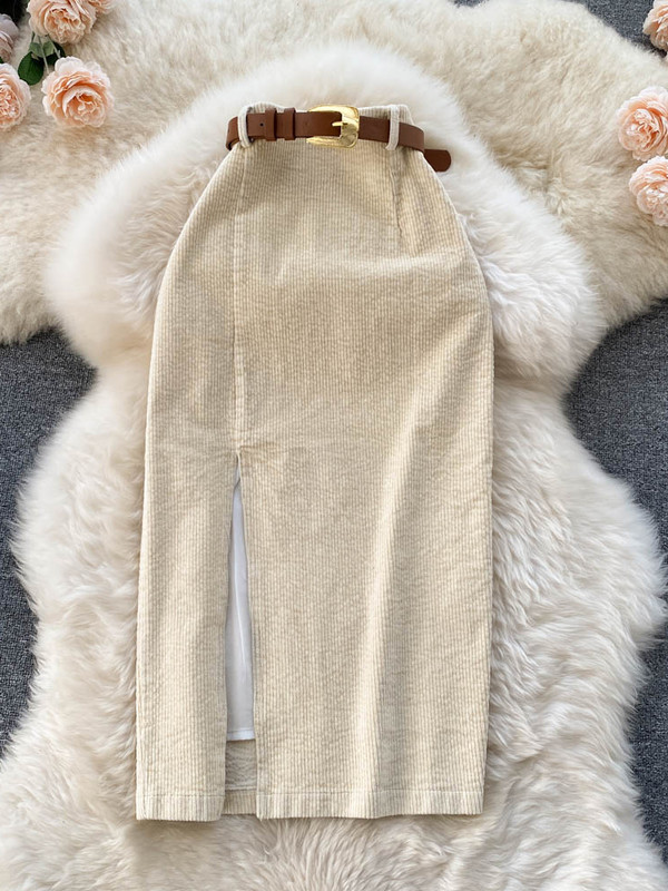 XFPV női koreai hasított lábszárközépig, magas derékkal karcsú csípő, A-vonalú szoknya 2023 divatos új dagály tavaszi nyár SM5066