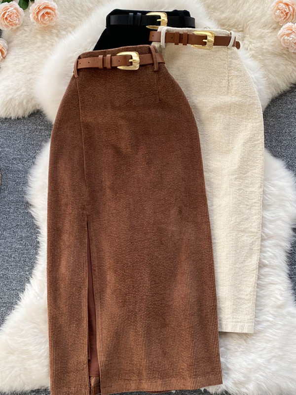 XFPV női koreai hasított lábszárközépig, magas derékkal karcsú csípő, A-vonalú szoknya 2023 divatos új dagály tavaszi nyár SM5066