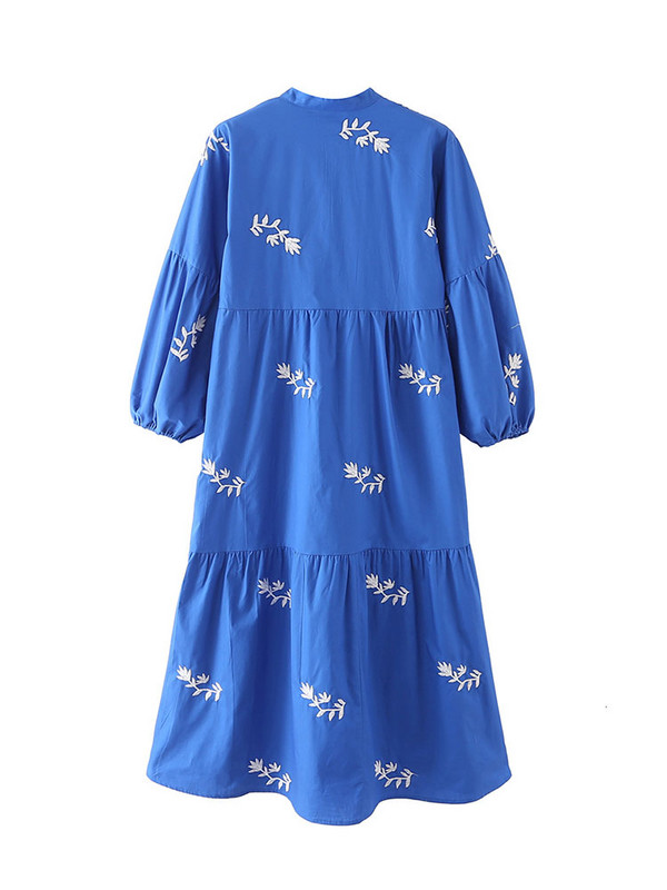 XEASY női hímzett ruha 2022 nyári elegáns pamut széles O nyakú, puffos ujjú elegáns női midi ruha