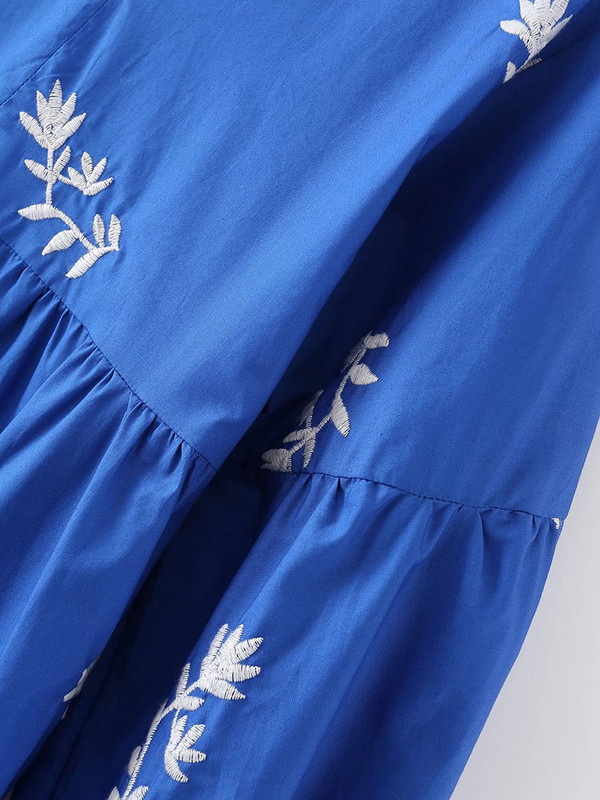 XEASY női hímzett ruha 2022 nyári elegáns pamut széles O nyakú, puffos ujjú elegáns női midi ruha