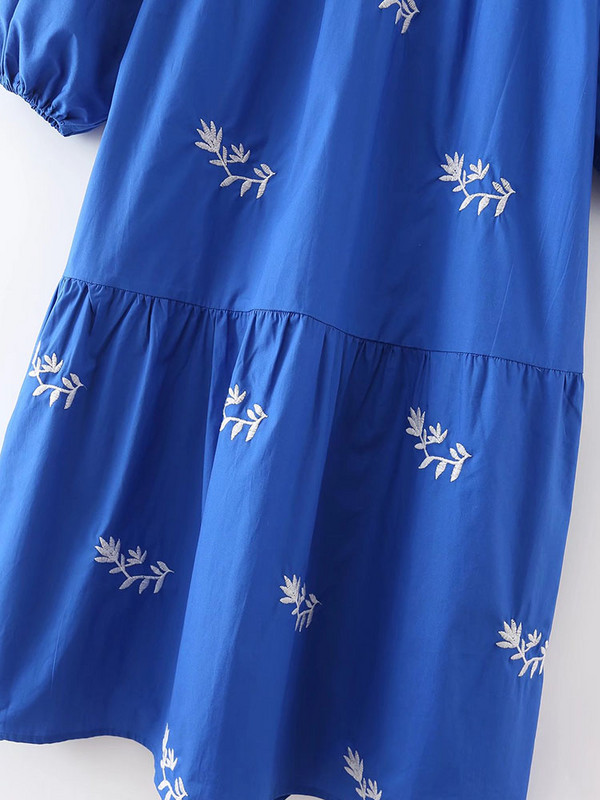 XEASY női hímzett ruha 2022 nyári elegáns pamut széles O nyakú, puffos ujjú elegáns női midi ruha