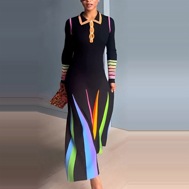 Új őszi, női, brit stílusú mintás maxi ruha 2024-es Lady Party estélyi hosszú ruha Elegáns tavaszi hajtóka patchwork karcsúsított ruha