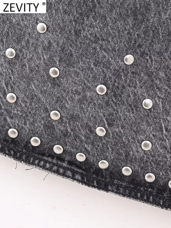 Zevity női divatos, szegecselt dizájn alkalmi farmer, vonalas miniszoknya Faldas Mujer női elegáns oldalsó cipzár Retro Vestidos QUN5282