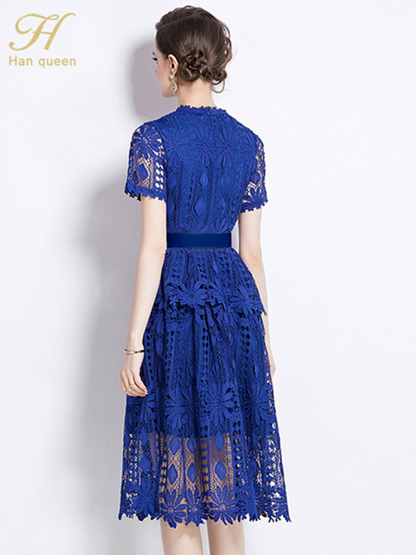 H Han Queen 2024 nyári ruházat Elegáns luxus estélyi ruha 2024 női vintage csipkeruhák Rövid ujjú alkalmi parti ruhák