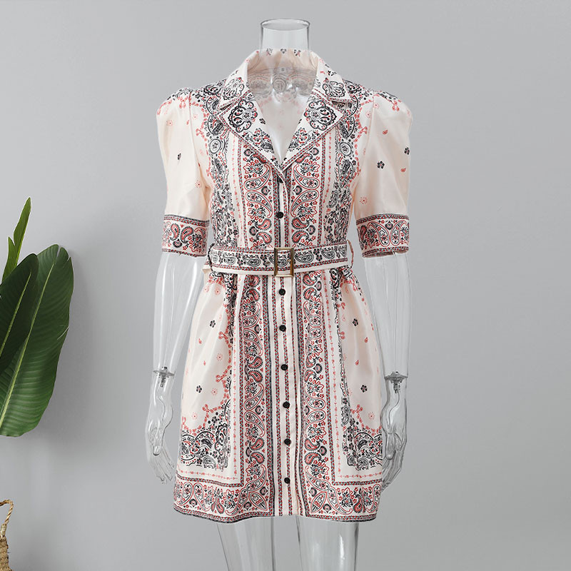 Elegáns, nyomott öves V-nyakú miniruha női divatos, bő, rövid, felfújható ujjú, A-vonalú összefűzött ruhák 2024-es alkalmi parti köntösök